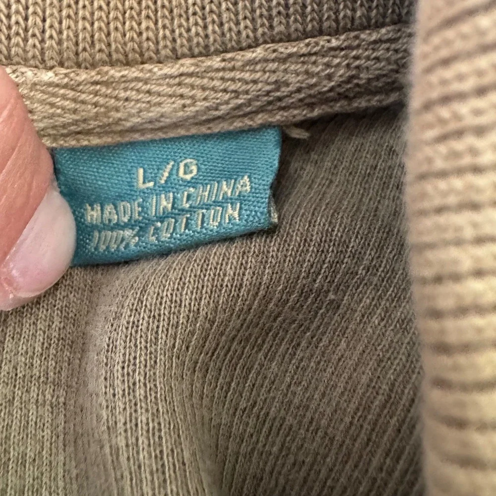 Tommy Bahama Relax Mens Large Tan Khaki 100 Cotton 1/4 Zip Pullover Sweater
